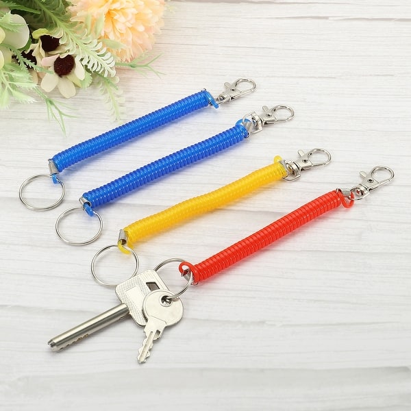 6.7" Spiral Retractable Spring Coil Keychain, 4 Pack Key Ring Red